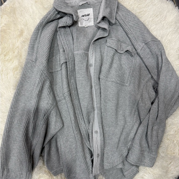 aerie Jackets & Blazers - Aerie Gray Waffle Knit Shacket